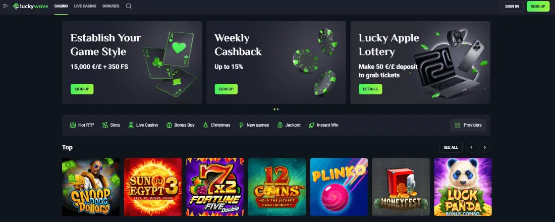 Luckywave Casino – Speel slots en live spellen met echt geld image 1